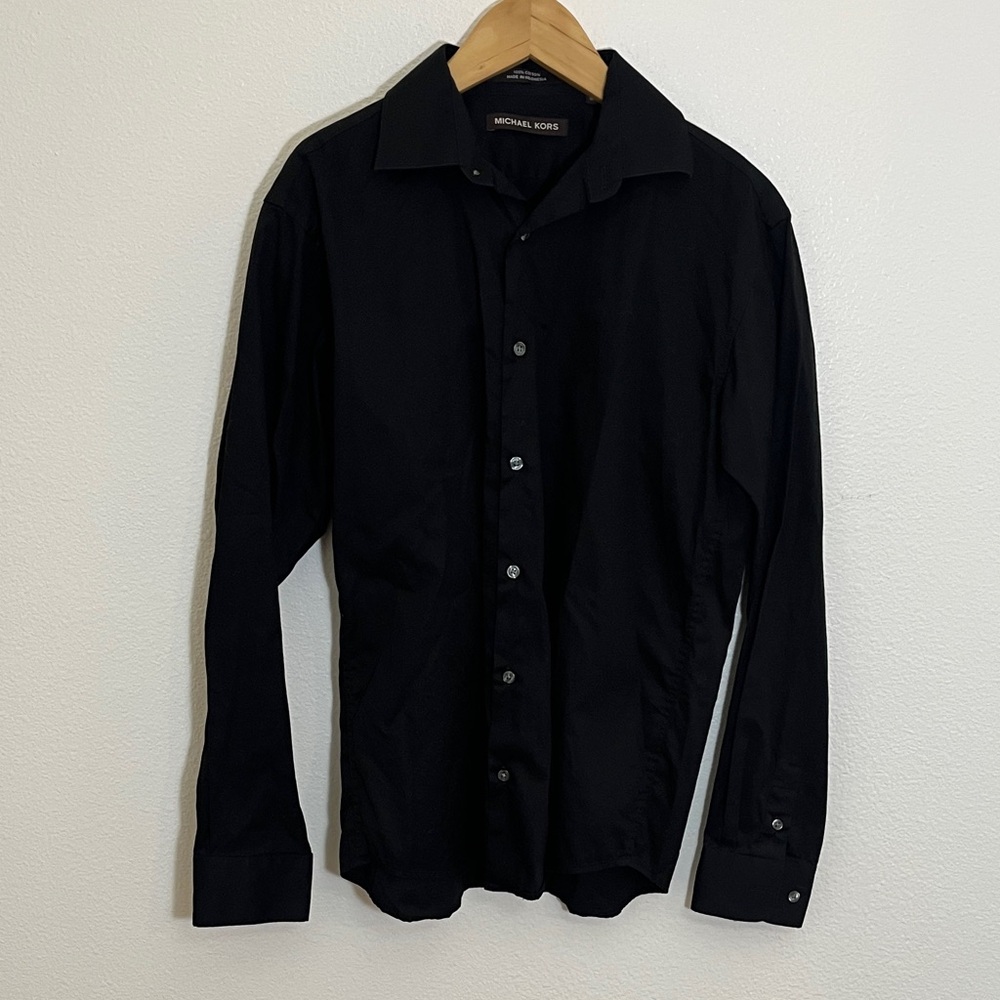Michael Kors Boys Classic Black Cotton Button Down Dress Shirt